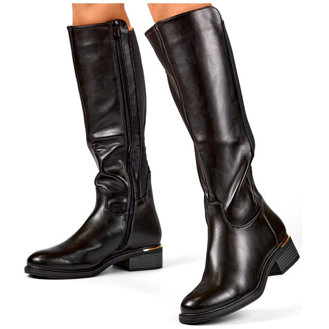 Czarne kozaki damskie z ekoskóry na zimę 2