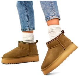 Skórzane śniegowce damskie botki ocieplane zimowe brązowe 2