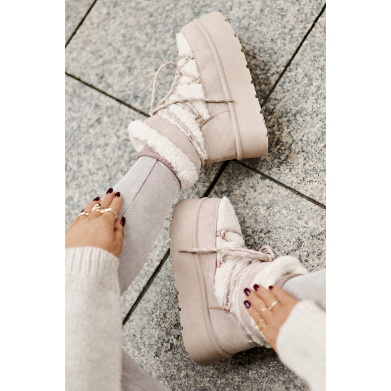 Śniegowce Na Platformie Z Wiązaniem Jasnobeżowe Izathiel beżowy 2