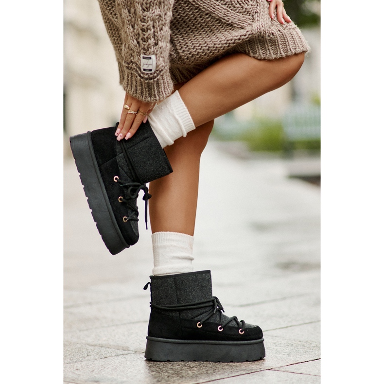 Śniegowce Z Wiązaniem Na Platformie Czarne Mavora 2