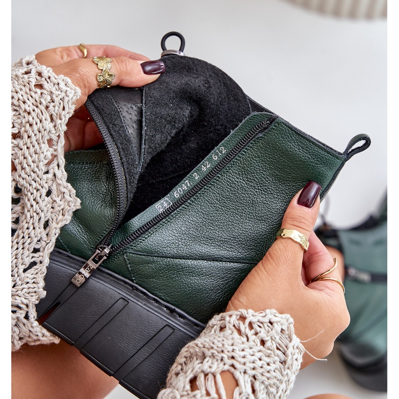 Zazoo 60472 Skórzane Botki Na Platformie I Koturnie Ciemnozielone 2