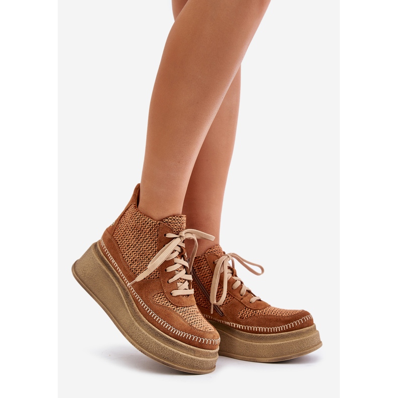 Skórzane Botki Na Platformie I Koturnie Maciejka 06759-29 Brązowe 1