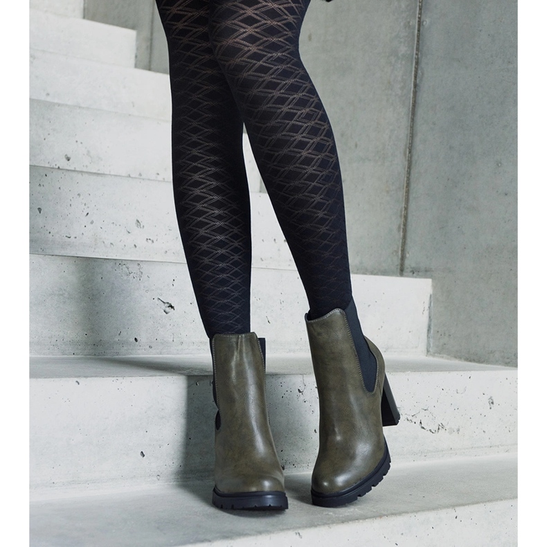 Zielone wsuwane botki na słupku z eko-skóry Motena 2