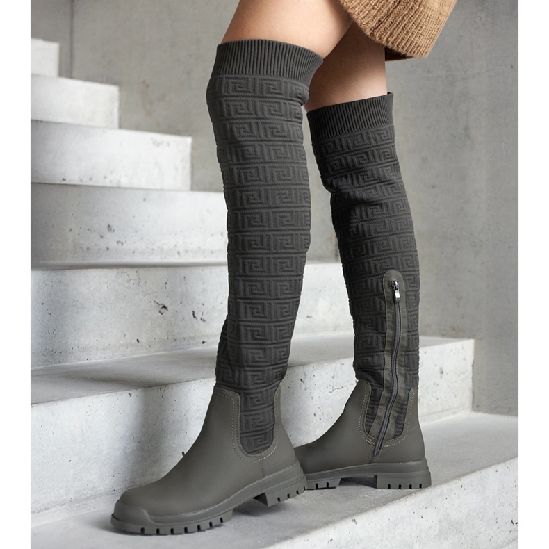 Zielone kozaki materiałowe z matowym wykończeniem Scarlett 1