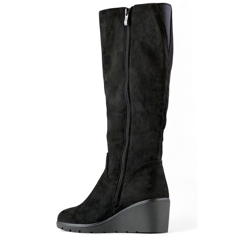 Czarne zamszowe kozaki pod kolano kozaki damskie na koturnie 1