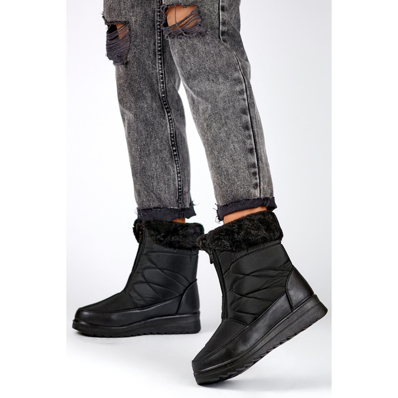 Ocieplane wysokie buty zimowe damskie śniegowce na suwak buty na zimę na płaskiej podeszwie czarne 1