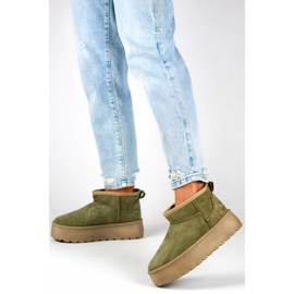 Ciemnozielone śniegowce damskie na grubej podeszwie zimowe ciepłe buty damskie 1