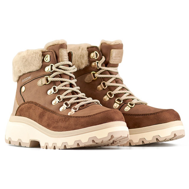 Brązowe trekkingowe botki damskie ocieplane wiązane buty zimowe 1