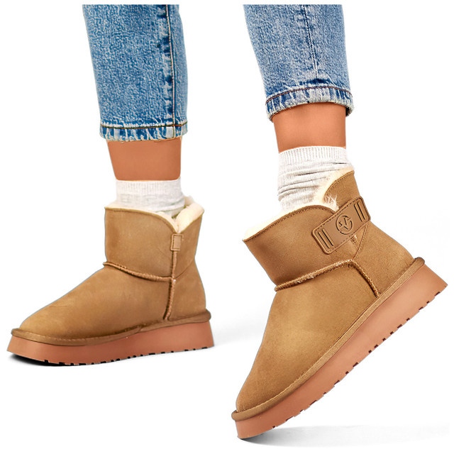 Śniegowce damskie ze skóry naturalnej botki dasmkie ocieplane beżowe buty zimowe beżowy 2
