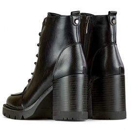 Wiązane botki damskie na wysokim obcasie ocieplane buty na zimę czarne 1