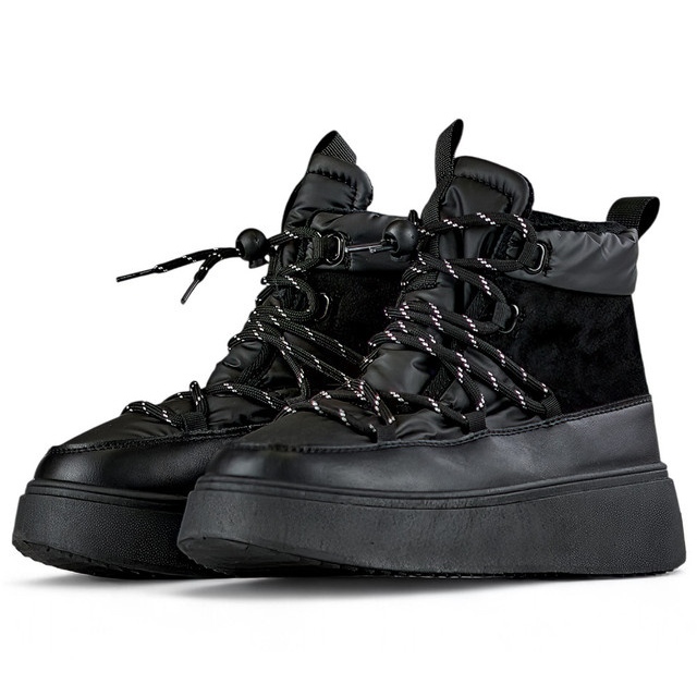 Czarne śniegowce ze ściągaczem ocieplane buty zimowe dasmkie na grubej podeszwie 1