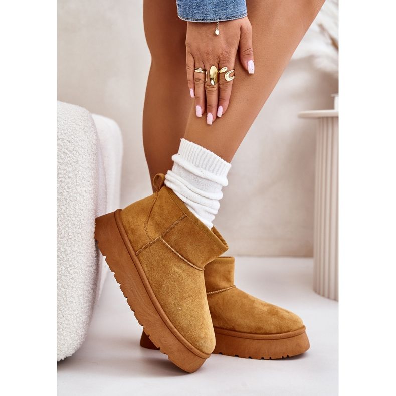 News Niskie śniegowce damskie na platformie ocieplane futerkiem camel brązowe 2