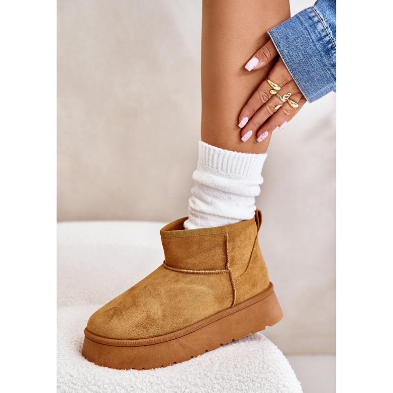 News Niskie śniegowce damskie na platformie ocieplane futerkiem camel brązowe 3