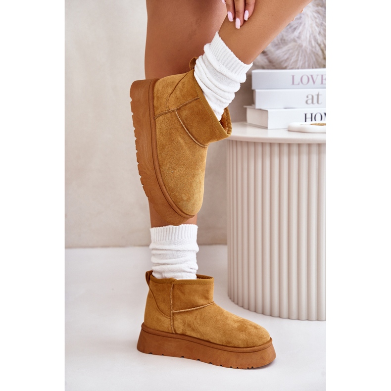 News Niskie śniegowce damskie na platformie ocieplane futerkiem camel brązowe 4