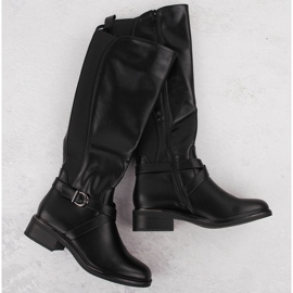 Kozaki damskie z elastyczną gumą ocieplane czarne eVento 7496 1