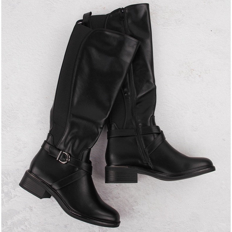 Kozaki damskie z elastyczną gumą ocieplane czarne eVento 7496 1