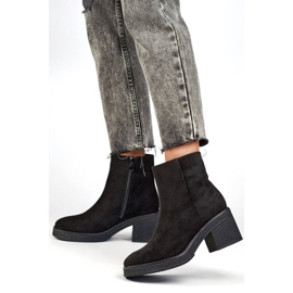 Botki damskie klasyczne na obcasie zamszowe czarne MS1508B 2