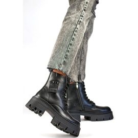 Skórzane workery damskie na platformie czarne GD-TL56B 2