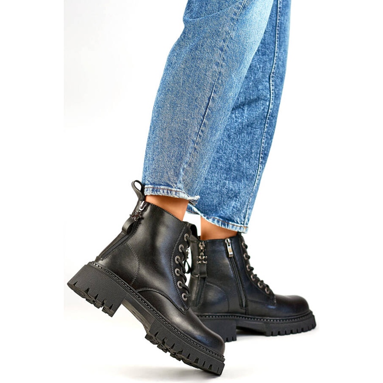 Skórzane botki damskie workery ocieplane czarne GD-TL57B 2