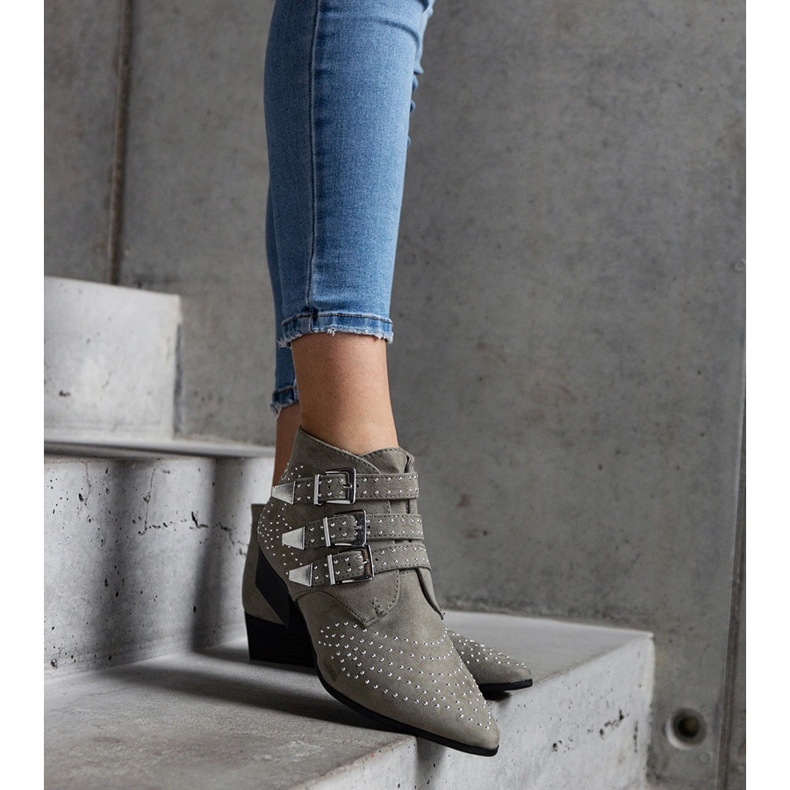 Zielone ozdobne botki na niskim słupku Forever 1