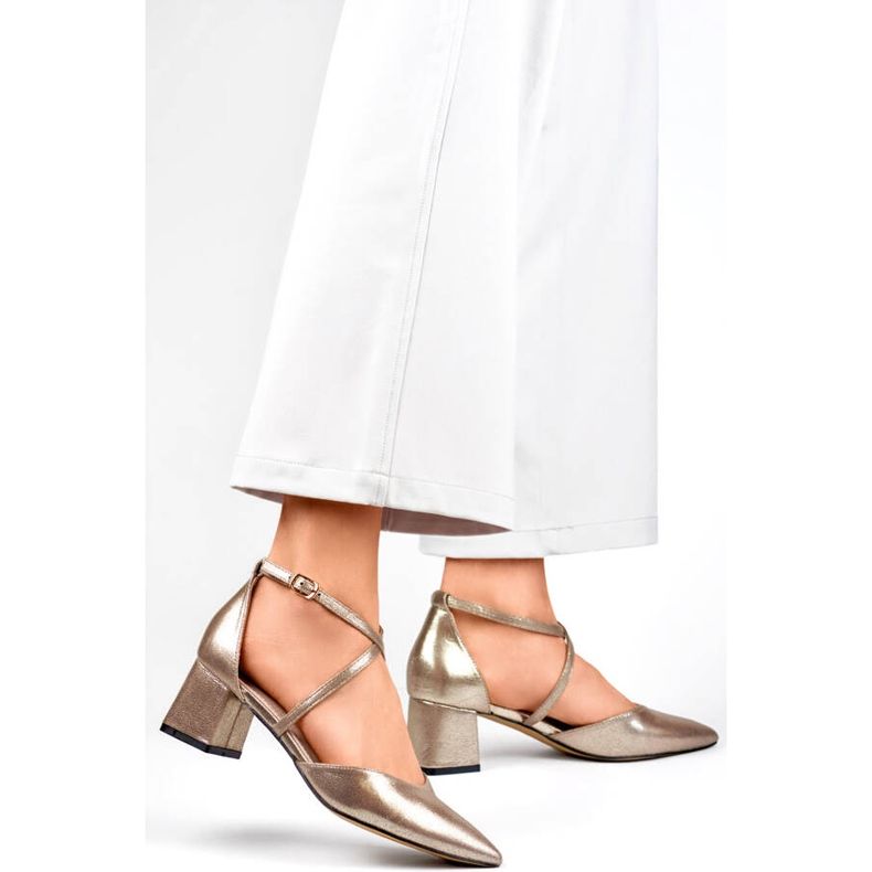 Czółenka damskie z paskami na obcasie srebrne GD-FL1150T srebrny 2