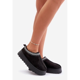 Kapcie Śniegowce Na Platformie Z Haftem Czarne Tamilda 1