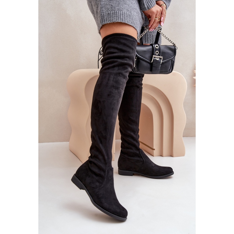 Kozaki Na Płaskim Obcasie Za Kolano Z Eko Zamszu Czarne Linnithia 2