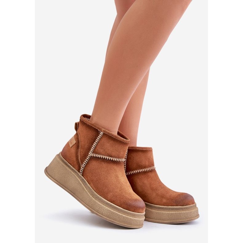 Skórzane Zamszowe Śniegowce Botki Na Platformie I Koturnie Brązowe Maciejka 06769-29 Brązowe 1