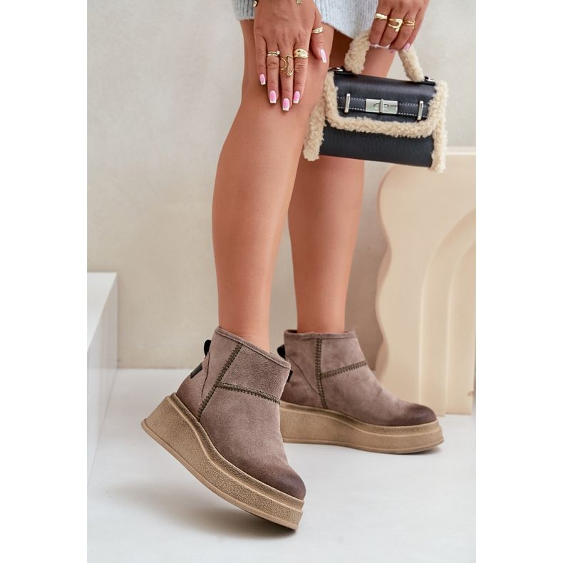 Skórzane Zamszowe Śniegowce Botki Na Platformie I Koturnie Maciejka 06769-02 Ciemnobrązowe 2