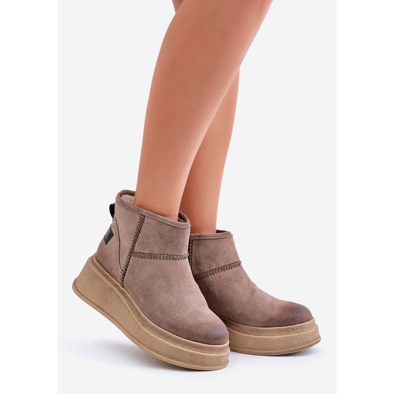 Skórzane Zamszowe Śniegowce Botki Na Platformie I Koturnie Maciejka 06769-02 Ciemnobrązowe 1