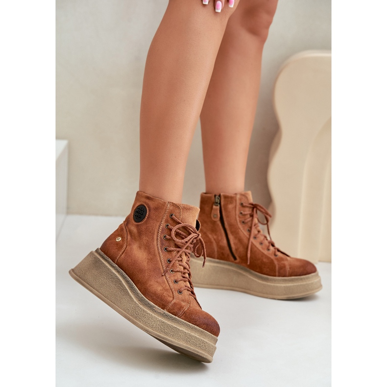 Zamszowe Botki Na Masywnej Platformie Maciejka 06309-29 Brązowe 2