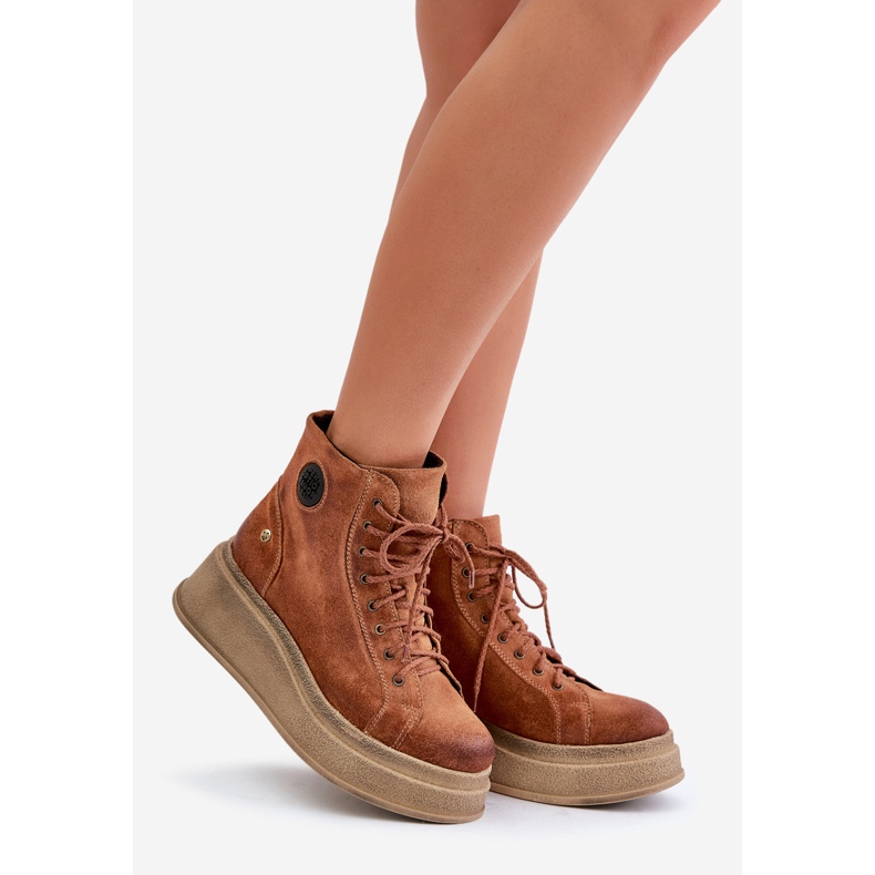 Zamszowe Botki Na Masywnej Platformie Maciejka 06309-29 Brązowe 1