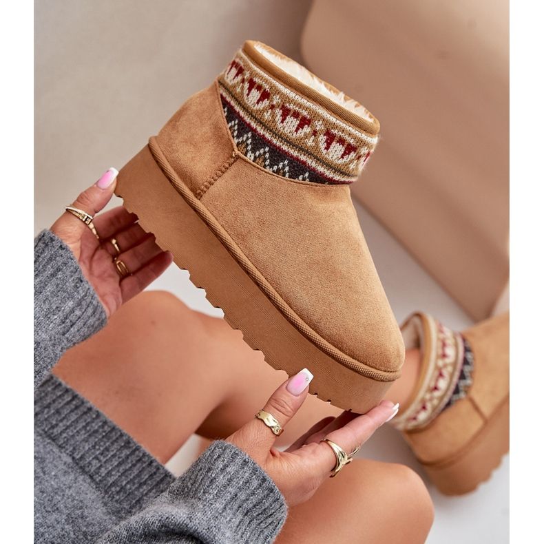 Śniegowce Damskie Ze Wzorem Na Platformie Camel Avatharia brązowe 2