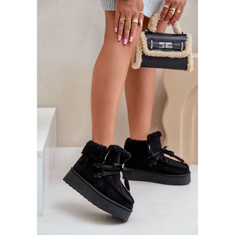 Śniegowce Damskie Na Platformie Z Futerkiem Typu Branek Czarne Ciabellae 2