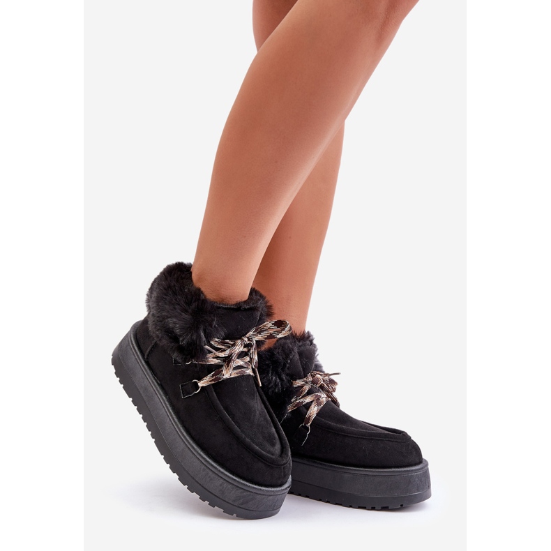 Niskie Śniegowce Damskie Na Platformie Z Futerkiem Czarne Neathren 1