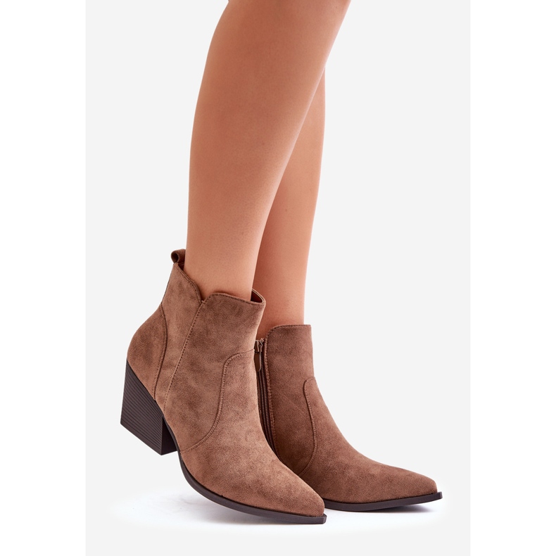 Ocieplane Botki Kowbojki Eko Zamszowe Na Zamek Brązowe Virtris 1