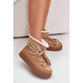 Śniegowce Damskie Na Platformie Ocieplane Futerkiem Camel Aziara beżowy 1