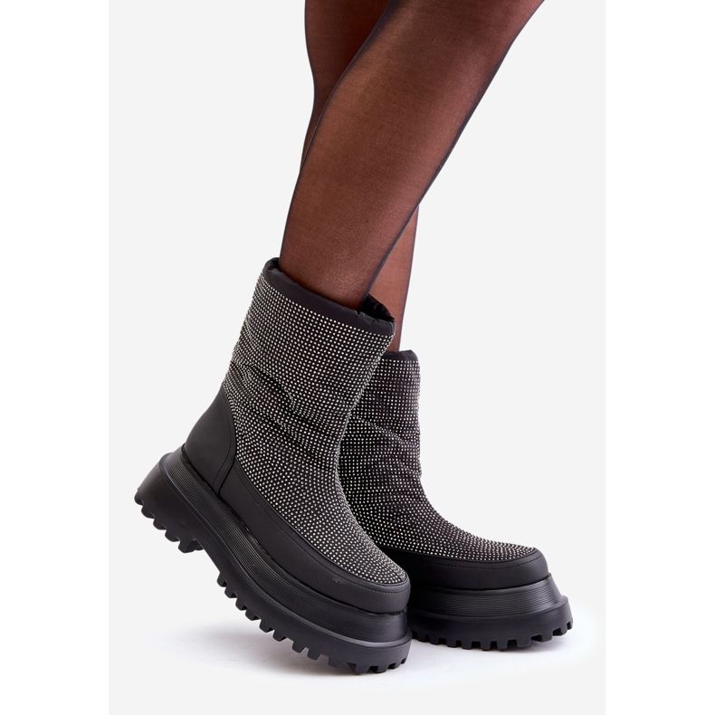 Zdobione Śniegowce Na Platformie I Płaskim Obcasie Czarne Avivina 1