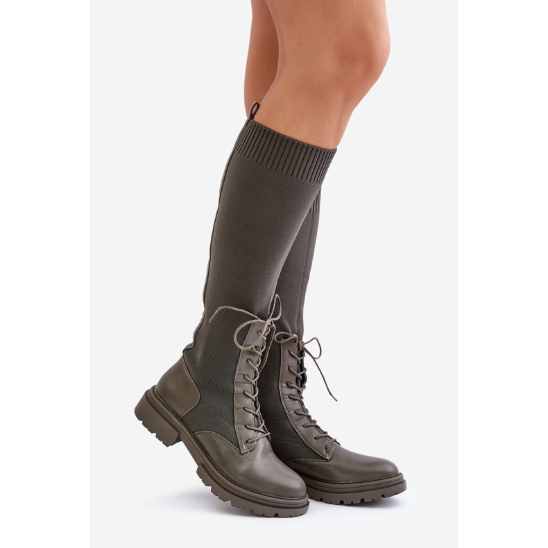 Wsuwane Kozaki Ze Skarpetkową Cholewką Ciemnozielone Iranel 1