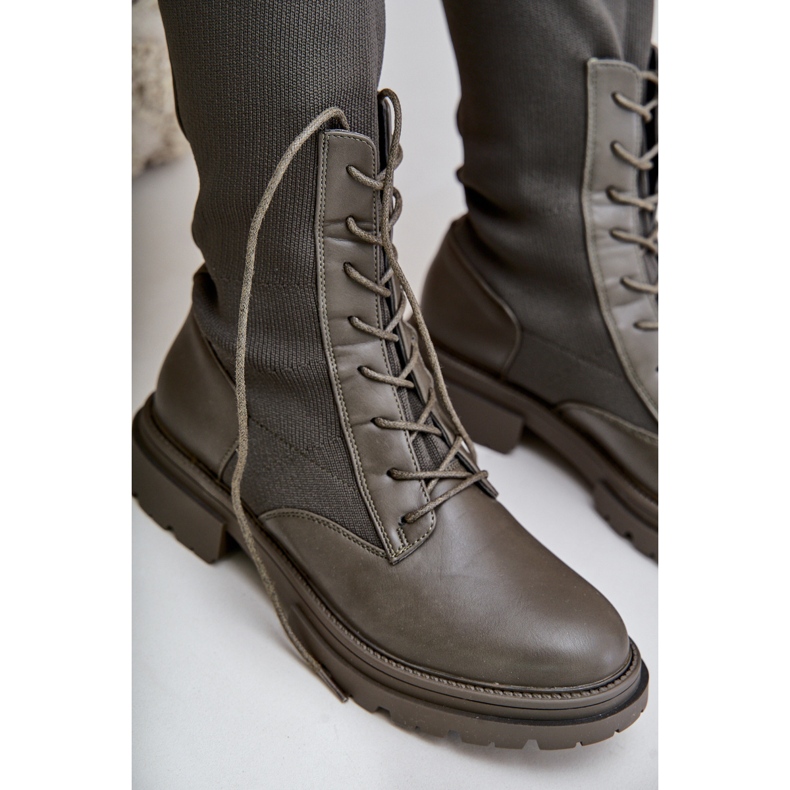 Wsuwane Kozaki Ze Skarpetkową Cholewką Ciemnozielone Iranel 2