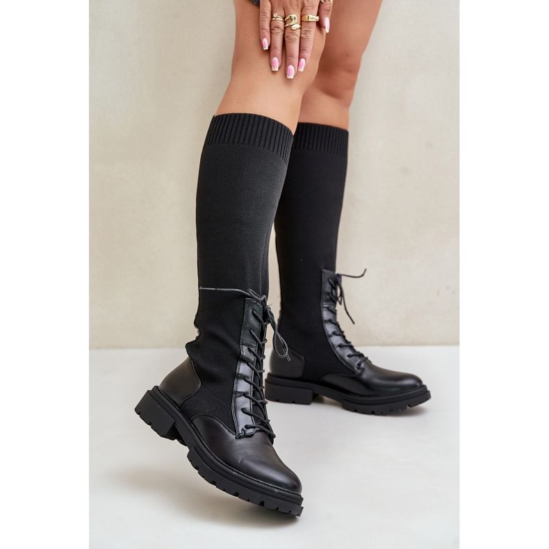 Wsuwane Kozaki Ze Skarpetkową Cholewką Czarne Iranel 2