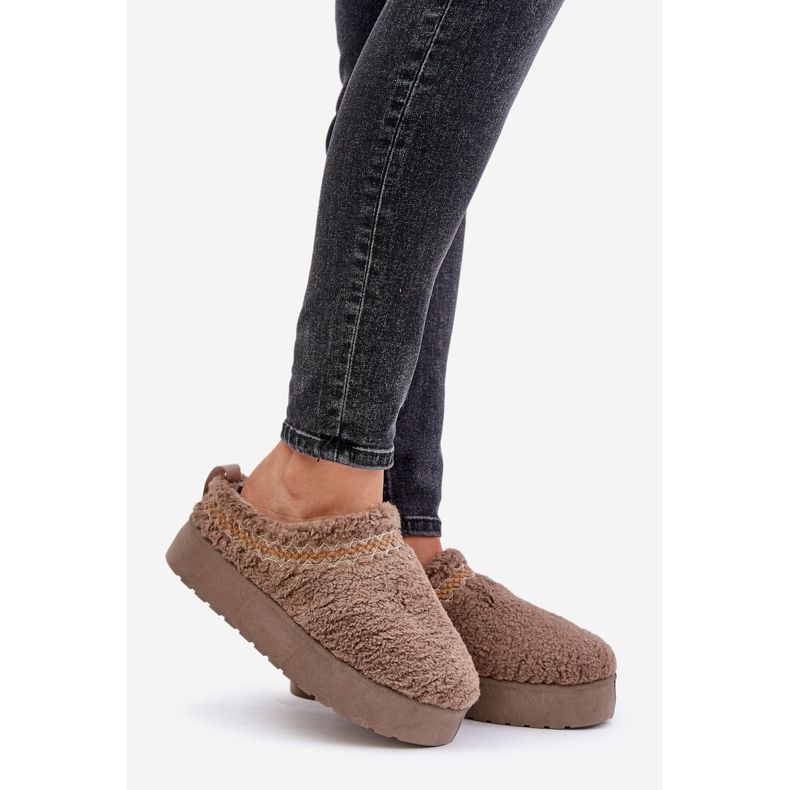 Śniegowce Na Platformie Z Futerkiem Typu Baranek Ciemnobeżowe Mesirra beżowy 1