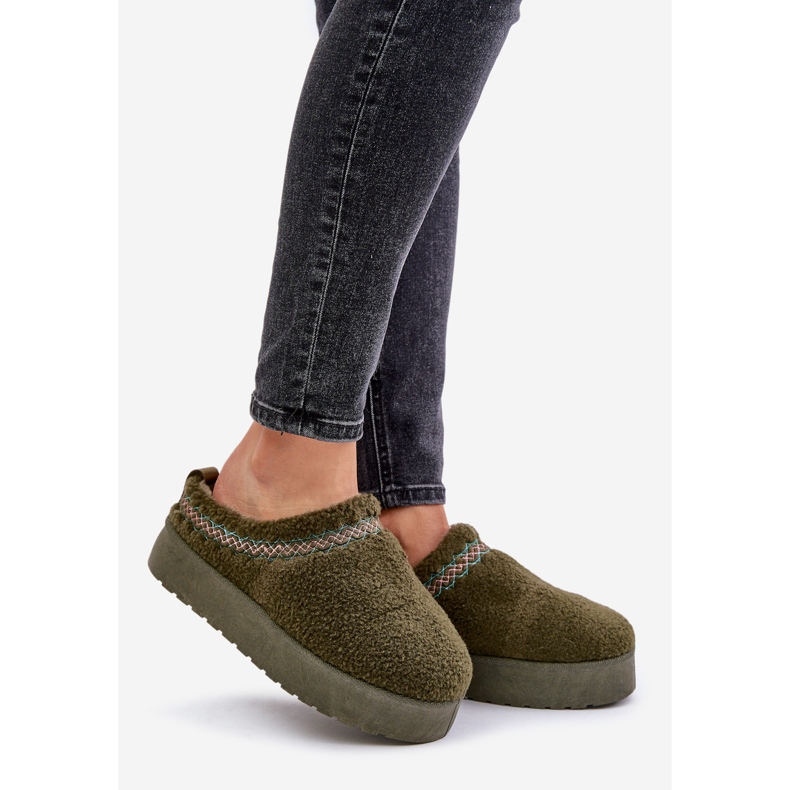 Śniegowce Na Platformie Z Futerkiem Typu Baranek Ciemnozielone Mesirra 1