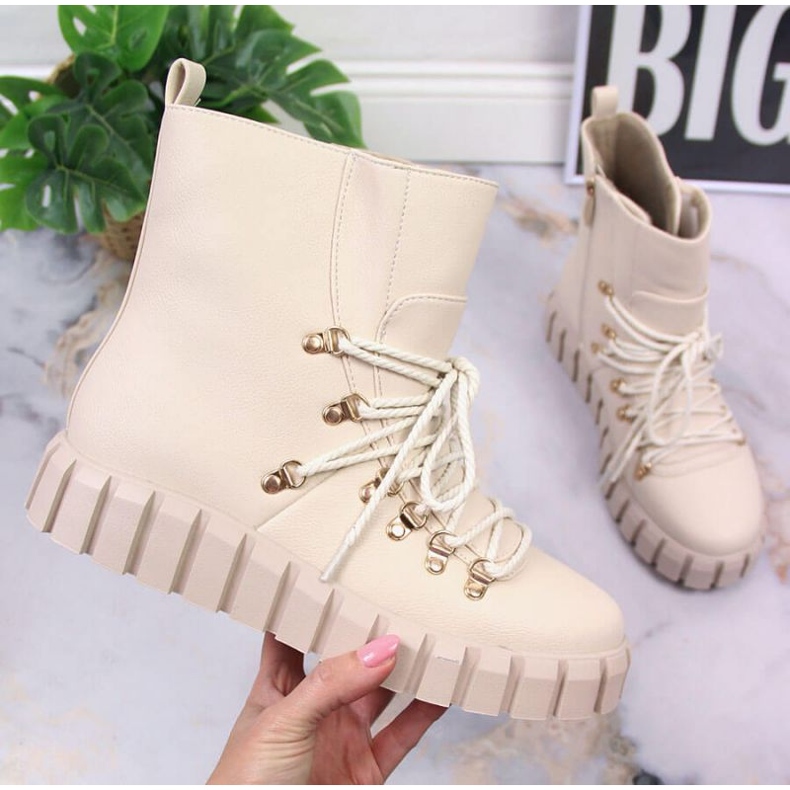 Botki na platformie ocieplane Potocki W WOL108B beżowe beżowy 1