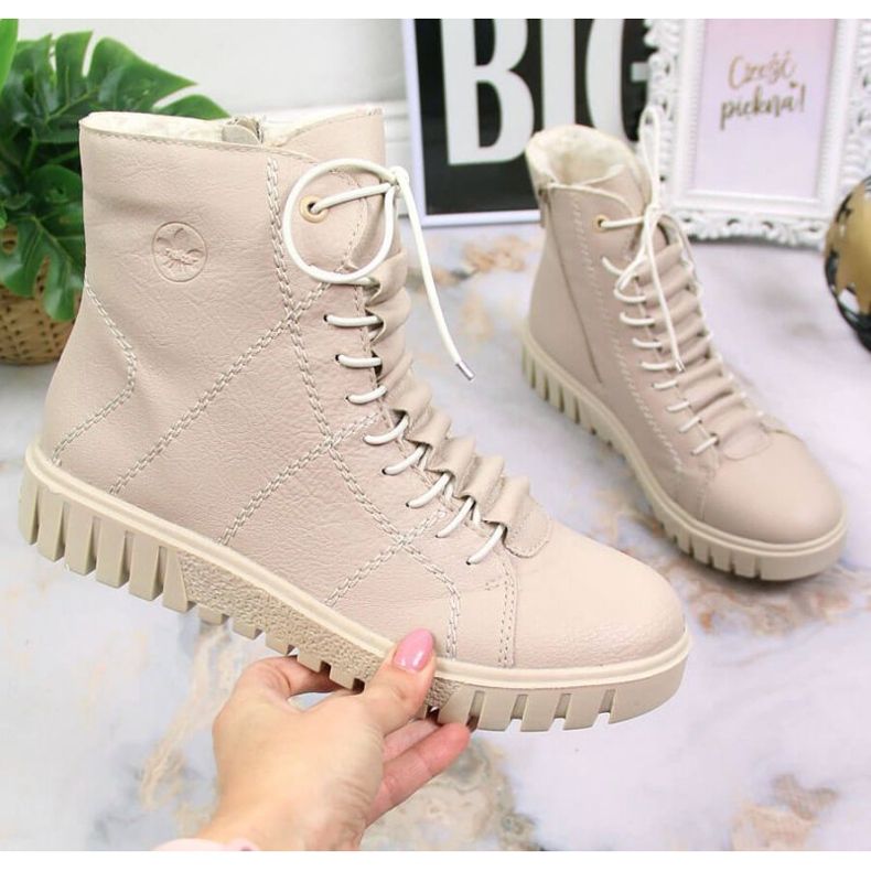 Trzewiki na platformie ocieplane Rieker W RKR279C beżowe 2