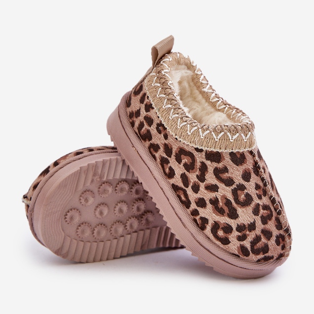Śniegowce Botki Dziecięce W Panterkę Na Platformie Ocieplane Futerkiem Brązowe Vilabria beżowy 2