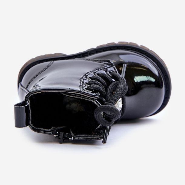 Ocieplane Lakierowane Botki Dziecięce Z Misiem Na Zamek Czarne Enchanta 2