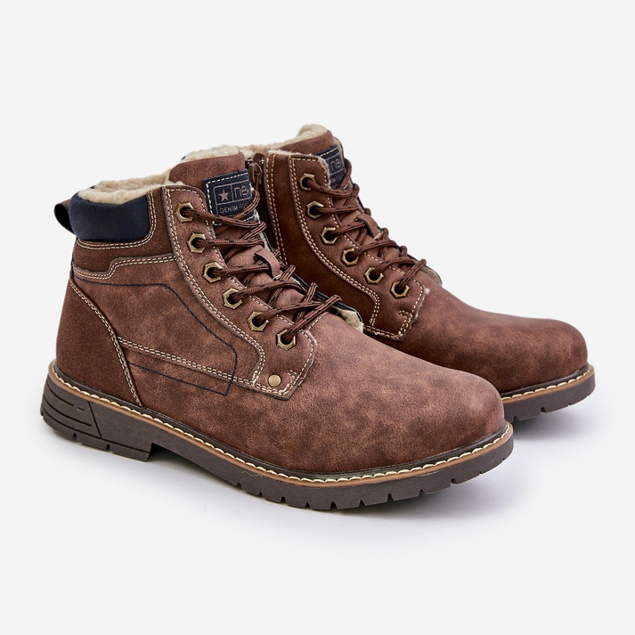 Ocieplane Trapery Męskie Z Eko Skóry Brązowe Venredia 1