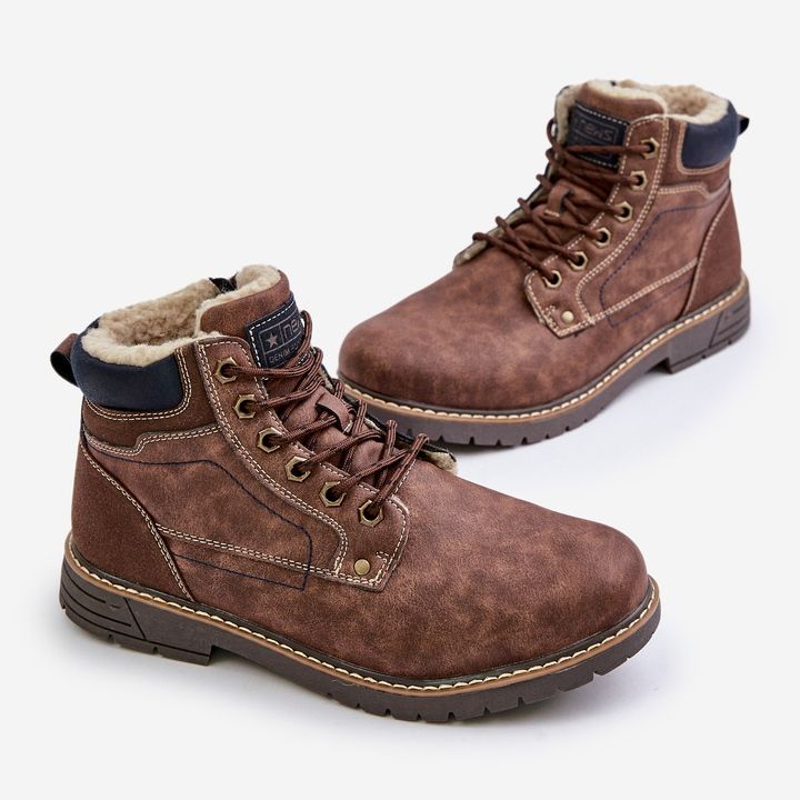 Ocieplane Trapery Męskie Z Eko Skóry Brązowe Venredia 2