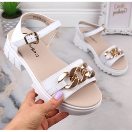 Skórzane sandały z łańcuszkiem Filippo W DS4614 białe 1